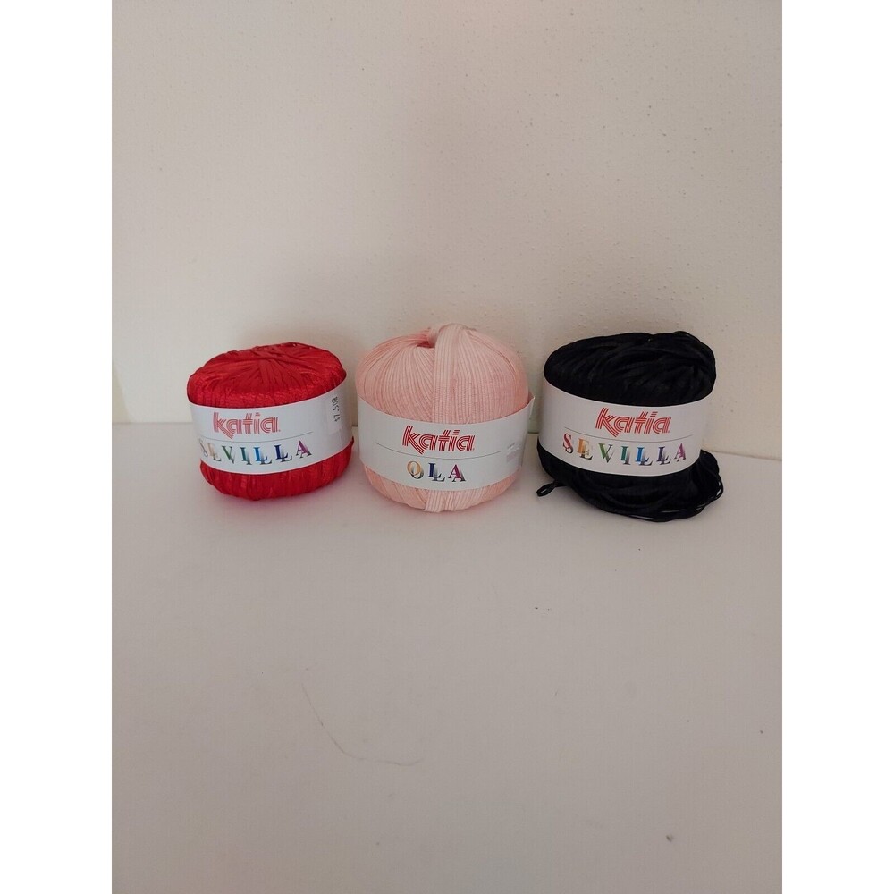 Katia Ola & Sevilla Yarn - Lot of 3 - 50 G - Red Peach Black - Made in Spain